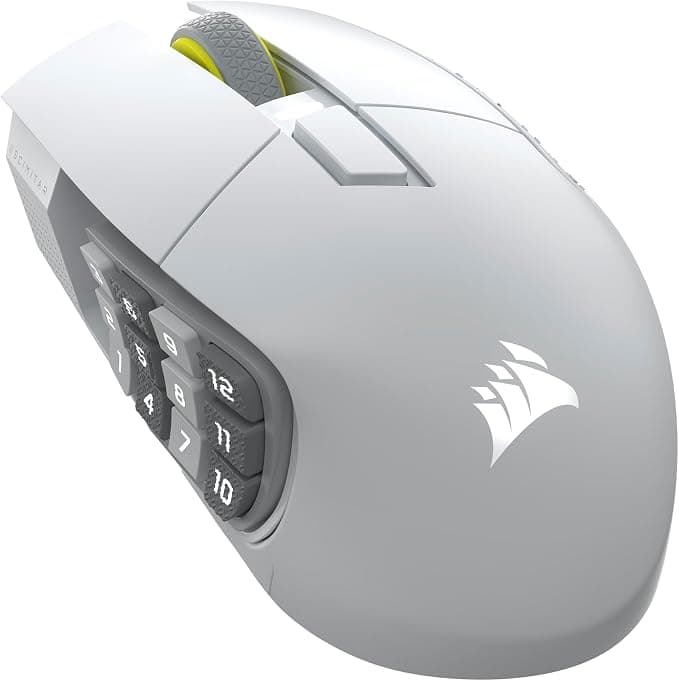 Corsair Scimitar Elite Wireless SE MMO Ratón para Juegos – 33,000 dpi, 16 Botones Programables, Key Slider Ajustable, Virtual Stream Deck, 1K Hyper-Polling - PC, PS5, PS4, Xbox, Mac – Blanco