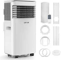 OKYUK Aire acondicionado portátil 7000 BTU con tubo de escape | Aparato móvil 4-en-1 | Funcionamiento silencioso | Pantalla digital + control remoto | Kit de instalación para ventana
