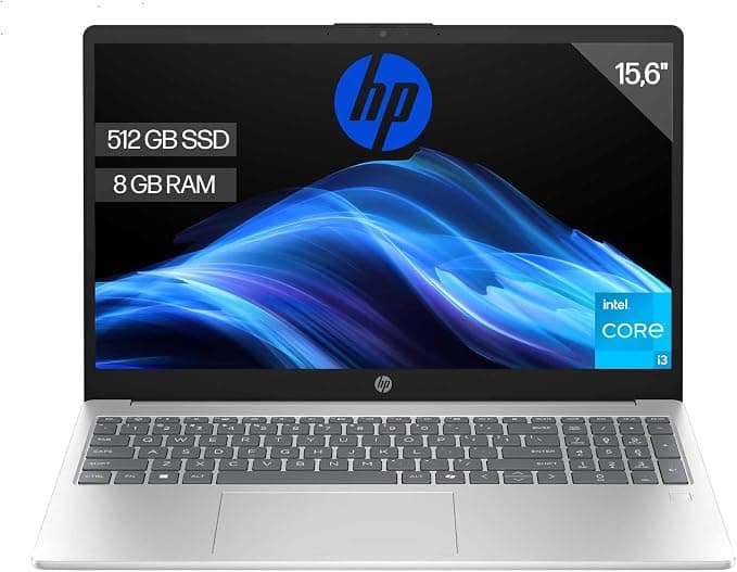 HP 15-fd0260ns - Ordenador portátil de 15.6" FHD (Intel Core i3-N305, 8GB RAM, 512GB SSD, Intel UHD Graphics, Sin Sistema Operativo) Plata - Teclado QWERTY Español