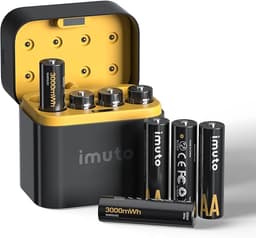 imuto Pilas Recargables AA 1,5 V 3000mWh Batería de Litio Alta Capacidad más de 1600 ciclos con Carga rápida Negra Cargador de Pantalla LED