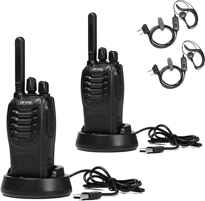 Walkie Talkie Profesional Pofung PT88E PMR 446 Radiocomunicación 2 Piezas | 16 Channels Walkies 1500mAh Radio Largo Alcance,con VOX Flashlight para Hotel Restaurante y Negocios