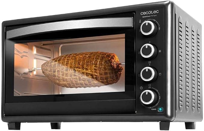 Cecotec Horno de sobremesa Bake&Toast 4600 Black Gyro, 46 L, 2000 W, 12 funciones combinables de calor, Incluye rustidor giratorio, bandeja recogemigas.