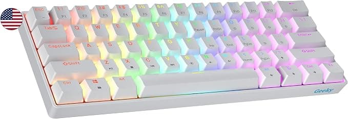 Geeky GK61 60% | Hot Swappable Teclado Mecánico de Juego | 61 Teclas Multicolor RGB LED Retroiluminado para Gaming PC/Mac | ANSI US Teclado Americano (Blanco, Mechanical Brown)