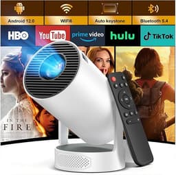 Proyector Portátil, Mini Proyector 4k 1080P Full HD Soporte 200 ANSI | con WiFi 6 Bluetooth 5.4 Android 12.0, Altavoz Integrados 5W Auto Keystone Portable 270° Rotation para Cine en Casa Exterior