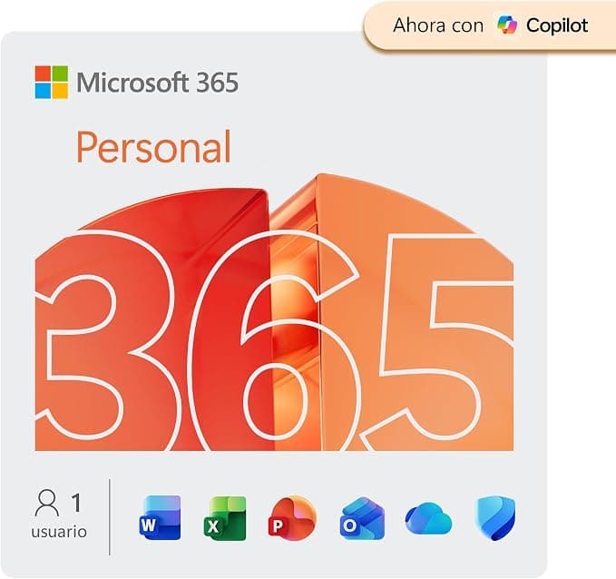 Microsoft 365 Personal | 12 meses | 1 persona | Apps Office con IA | 1TB de Almacenamiento OneDrive | Código de activación enviado por email