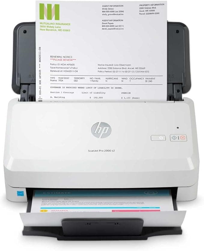 HP ScanJet Pro 2000 s2, Escáner rápido de Documentos para Oficina, con ADF 50 Hojas, escaneo a Doble Cara automático, hasta 35 ppm/70 ipm, conexión USB 3.0, Gris