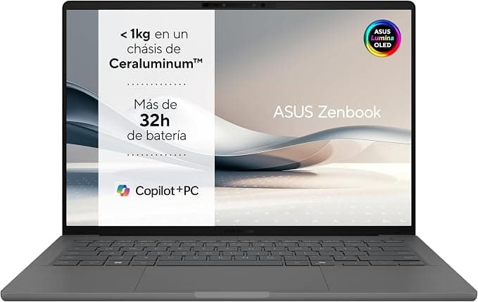 ASUS Zenbook A14 OLED UX3407QA-QD349W Copilot+ PC - Ordenador Portátil 14" WUXGA (Qualcomm Snapdragon X1-26-100, 16GB RAM, 1TB SSD, Qualcomm Adreno GPU, Windows 11 Home) Gris Islandés – Tec. QWERTY