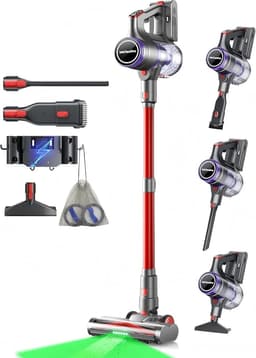 VACTechPro Aspiradora sin Cable, Aspirador Vertical, Rojo y Morado | 55KPa/600W/70Min Escoba Aspiradora sin Cable, 1.6L Escoba Aspirador sin Cable con Filtración de 8 Capas, Cepillo Antienredos