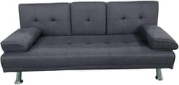 MUEBLIX.COM - Sofa Cama Canos 3 Plazas, Sillón Cama, Cama Sofa, con Mesa Abatible, Tapizado Tela Sintética, Apertura Clic-Clac, Sofa de Diseño, Color Gris