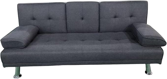 MUEBLIX.COM - Sofa Cama Canos 3 Plazas, Sillón Cama, Cama Sofa, con Mesa Abatible, Tapizado Tela Sintética, Apertura Clic-Clac, Sofa de Diseño, Color Gris