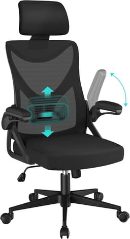 Yaheetech Silla de Oficina Ergonomica con Soporte Lumbar Escritorio Negro | Reposabrazo Reposacabeza Ajustable, Base Giratoria de 70 cm, Malla Transpirable, Capacidad Max 150KG