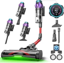 Ultenic U18Pro Aspiradora sin Cable 55Kpa/80Mins, Sistema Multiciclón | Display con Tiempo Restante en Minutos, Limpieza sin Agacharse, Escoba Aspirador Antienredos para Pelo Mascotas y Alfombras