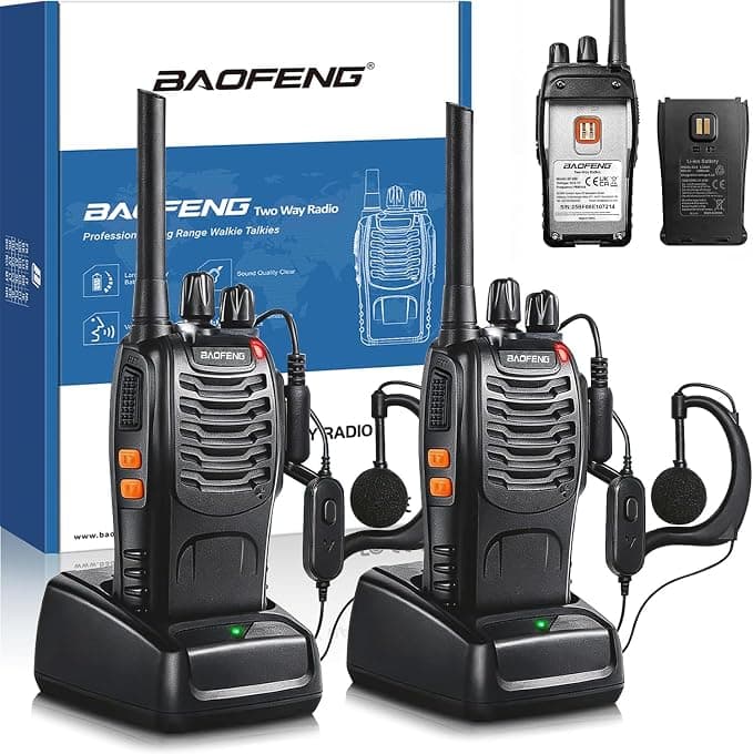 Baofeng Walkie Talkie Profesional PMR Radiocomunicación USB Recargable 16 Canales de Larga Distancia Portátil Walkie Talkies con Auriculares y Luz LED (Negro, 1 Pare)