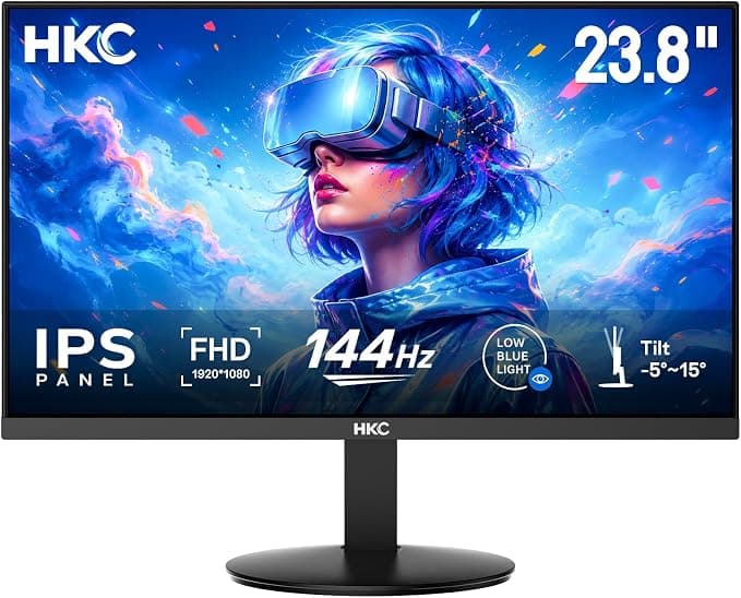 HKC 24 Pulgadas Full HD 1920x1080 Monitor Gaming, IPS 144Hz, Tiempo de Respuesta GTG 5ms, 99% sRGB, HDMI 1.4, Luz Azul Reducida, Ángulo de Visión 178°, Monitor PC, Consola y Oficina
