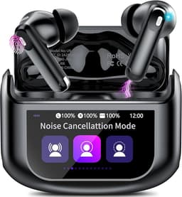 Thunelec Auriculares Inalámbricos Pantalla Táctil Cancelación Ruido ANC+ENC | 48H Bluetooth 5.4 Cascos con Mcrófono HD, 5 Modos EQ Estéreo, Modo Transparente, iOS Android para Deportes/Fitness/Viajes