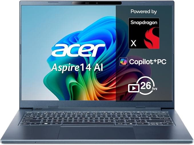Acer Aspire 14 AI Copilot+ PC, Portátil 14", X1-26100, 16GB RAM, 512GB SSD | Snapdragon X1-26100, Windows 11 Home, Teclado QWERTY Español, Ligero y Rápido para Estudio y Trabajo