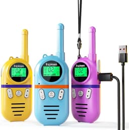 Inspireyes Walkie Talkies Niños Recargables,Regalo Niño Niña,Pack de 3 | 48 h de autonomía, largo alcance, VOX manos libres, linterna, camping, senderismo, regalo de cumpleaños y Navidad