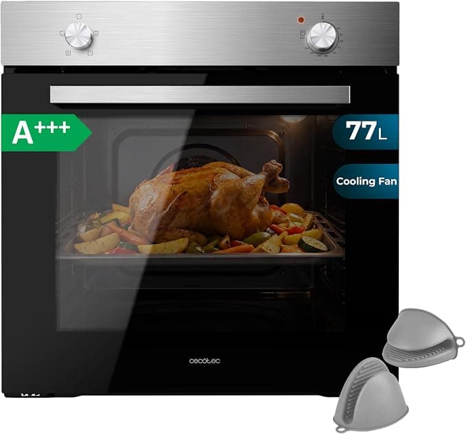 Cecotec Horno Integrable Bolero Hexa C126000 Inox A GloveKit. 2800 W, 77 L de capacidad, 4 Funciones, Steam Assist, Steam EasyClean, Cooling Fan, Triple Glass, Clase Energética A, Luz interior
