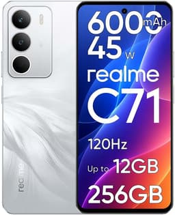 realme C71 Smartphone hasta 12GB RAM + 256GB ROM, 6.67" 120Hz Pantalla, Teléfono Móvil con Batería de 6000mAh y Carga Rápida de 45W, AI 50MP Cámara, Dual SIM, Huellas Lateral, NFC y Next Ai, Blanco