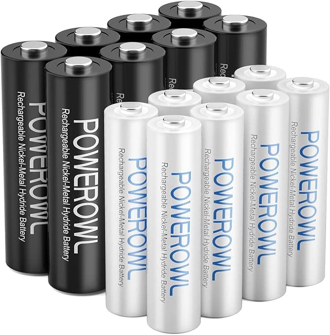 POWEROWL 16 Piezas Pilas Recargables AA y AAA, Alta Capacidad 8 X Pila Recargables AA 2800mAh y 8 X Pilas Recargable AAA 1000mAh 1.2V Ni-MH Pilas
