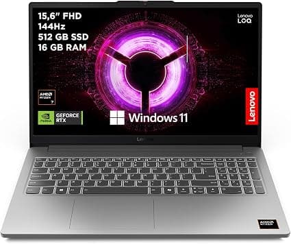 Lenovo LOQ Essential Gen 10 - Ordenador Portátil Gaming IA 15.6" FHD (AMD Ryzen 7 7735HS, NVIDIA GeForce RTX 4050, 16GB RAM, 512GB SSD, 144Hz, Wi-Fi 6, Sin Sistema Operativo) QWERTY Español - Gris