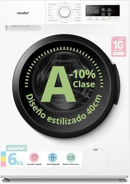 COMFEE' Lavadora 6kg, Ultradelgado 40cm, Clase A-10%, 1200RPM, CFP01EW60W | Lavado rápido, 16 Programas, Vapor higiénico, Baby Care, Limpieza de tambor, Motor BLDC Inversor, Blanco, W*H*D-59.5*85*40cm