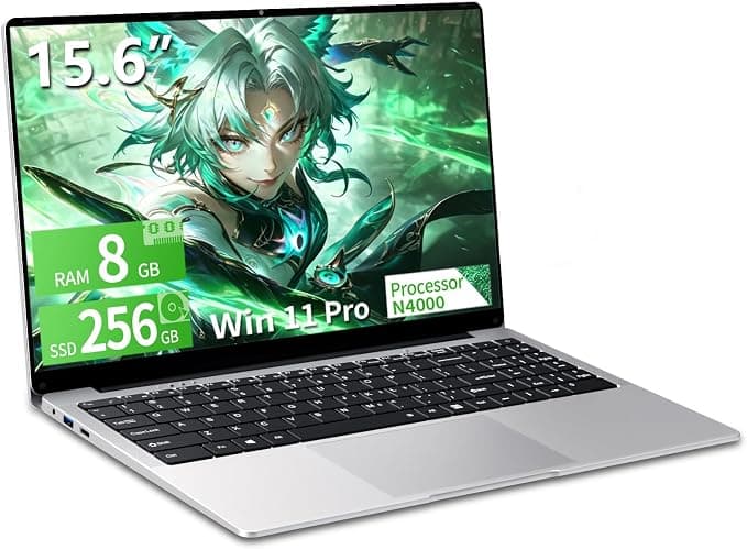 Ordenador Portátil 15,6 Pulgadas, Portátil Win 11 Celeron N4000 8GB RAM 256GB SSD, Laptop Pantalla FHD IPS Abatible 180°, Pc Portátil Mini HDMI, USB 3.0, WiFi 5, BT4.2, Delgada para Estudiantes
