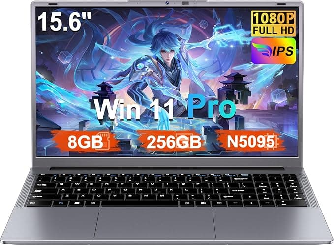 Ordenador Portátil 15,6 Pulgadas N5095 2,9 GHz Win11 Pro 8GB 256GB SSD | Expansión 1TB 5G WiFi BT4.2 HDMl USB 3.0 Portatil con Ratón Inalámbrico y Teclado Español Membrana - Gray