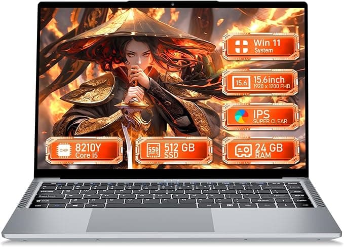 Ordenador Portátil 15.6" PC Portatil Core i5-8210Y (hasta 3.6GHz), 24GB RAM 512GB SSD Ampliable a 1TB, Laptop WiFi 5 Bluetooth 5.0 HDMI Bisagra 180° Deal para Estudiantes Teletrabajo y Oficina