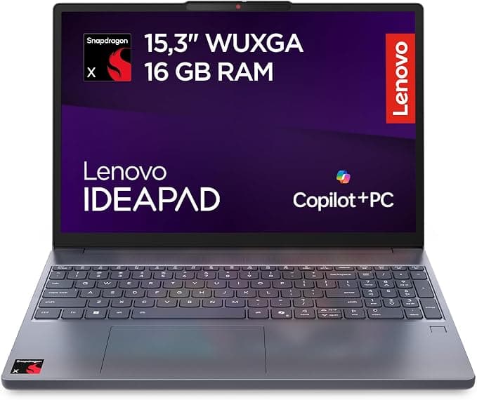 Lenovo IdeaPad Slim 3 Gen 10 – Ordenador Portátil IA Copilot+ PC 15.3'' WUXGA (Snapdragon X X1-26-100, GPU Qualcomm Adreno, 16 GB RAM, 512 GB SSD, Wi-Fi 6E, Win 11 Home) QWERTY Español - Gris Luna
