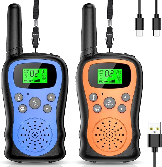 Walkie Talkie Niños Set de 2, Walky Talky Recargable 3KM Largo Alcance | Walkie-Talkie Con VOX y Linterna, Batería de 1000 mAh, 16 Canales, Juegos Exterior Niños Juguetes para Niños de 3-10 Años