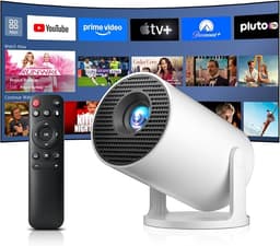 Salange Mini Proyector 4K, Proyector Portátil Inteligente Android 14 WiFi 6 Bluetooth 5.4, Corrección Trapezoidal Automática, 8000L, Rotación 270°, Interior y Exterior, Blanco