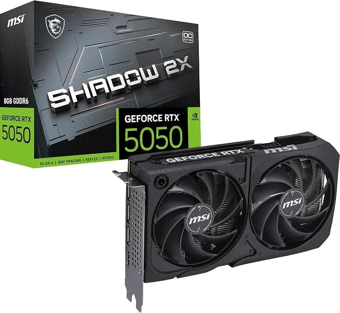 MSI GeForce RTX 5050 8G Shadow 2X OC - Tarjeta gráfica RTX 5050, 8GB GDDR6, PCIe 5.0, Diseño térmico Doble Torx Fan 5.0, HDMI 2.1b