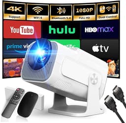 Proyector Portátil 2026 Upgraded 1920x1080P 4K Supote WiFi 6 Bluetooth 5.4 | App Integrada, Dual Control, 180° Rotation, Compatible con HDMI/TV Stick/USB/Laptop, Home Outdoor Videoproyector, Blanco