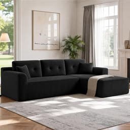 VASAGLE Sofá Esquinero Sin Montaje, Sofá Modular de 244 cm | Entrega Compacta, con Gran Chaise Longue a la Derecha, Negro Tinta, Colección CAMILA LCS184B101