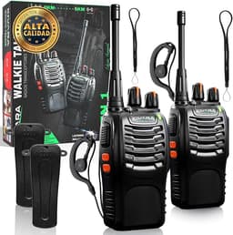 Super Pack De 2 Walkie Talkie Profesional Largo Alcance 5 Km Premium + 2 Pinganillos Walkie Talkie + Enganche para El Cinturon | Walkie Talkies PMR446 |Montaña y Caza|Kit Supervivencia