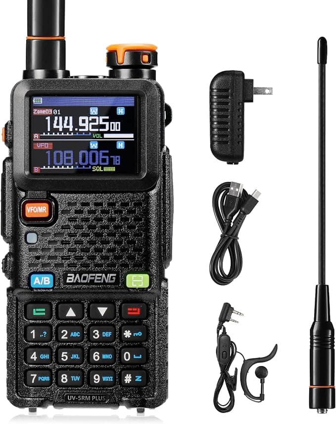 BAOFENG UV-5RM Plus GPS Walkie Talkie, 10W Radio bidireccional multibanda de Largo Alcance, 1,77 "Pantalla a Color, 2500 mAh batería, 640 Canales, 10 Zonas, para Aventura y conversación grupal