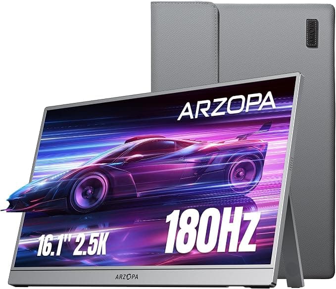 ARZOPA Monitor Portátil 16,1" 2.5K QHD 180Hz, IPS 100% sRGB HDR10, USB-C y Mini HDMI, Pantalla Externa para Trabajo, Gaming y Viajes, Compatible con PC, Mac, PS5, Xbox y Switch - Z3FC Gris