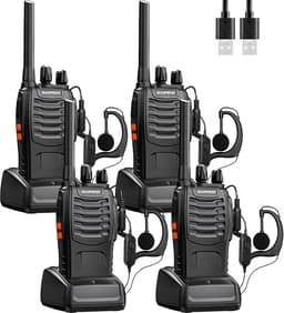 Baofeng Walkie Talkies Profesionales PMR446 Walkie Talkie Set USB Recargable 16 Canales Soporta VOX con Auriculares,Base de Carga,Batería (4 Piezas)