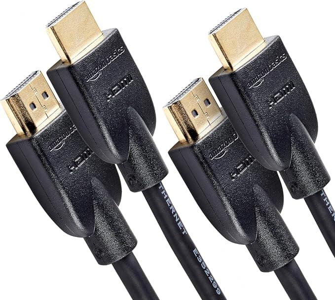 Amazon Basics Cable HDMI 4K de 1.8 m, alta velocidad de 18 Gbps con Ethernet, 4K@60 Hz, 2160p, paquete de 2 unidades, Negro